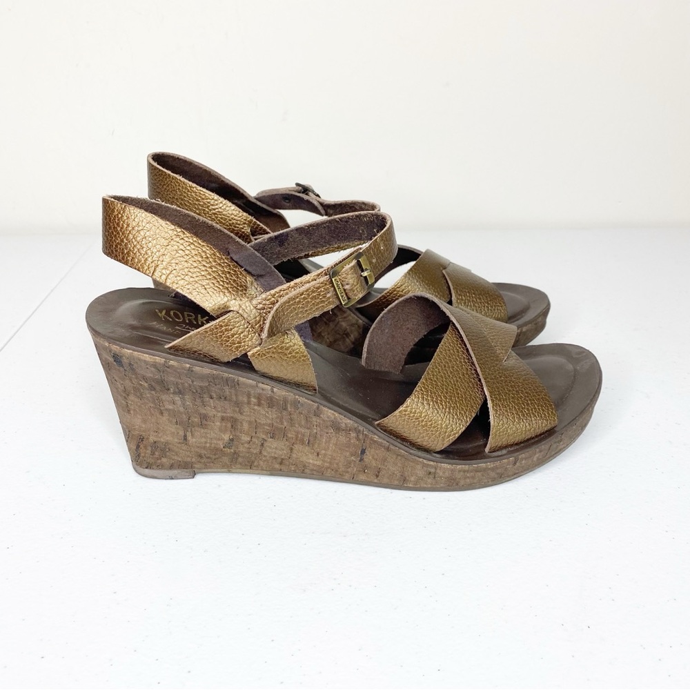 Kork-Ease Ava Leather Wedge Sandal Brown Size 9